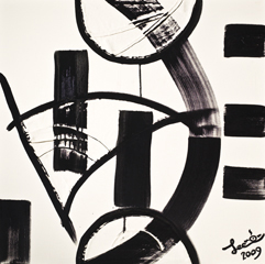 Title: 3-Abstract-D / Black & White: Flying, 2009, Oil on Canvas, 103x103cm (50F)