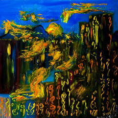 題名：紅塵系列╱晨曦 , 2008年, 油彩•畫布, 89.5x89.5cm (40正方)